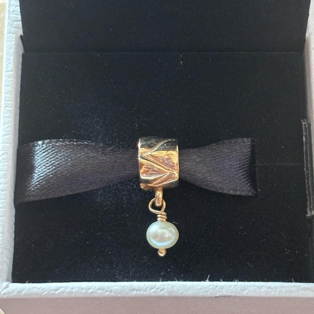 Retired Pandora 14K Gold Bead Charm with Pearl  Dangle 750219P